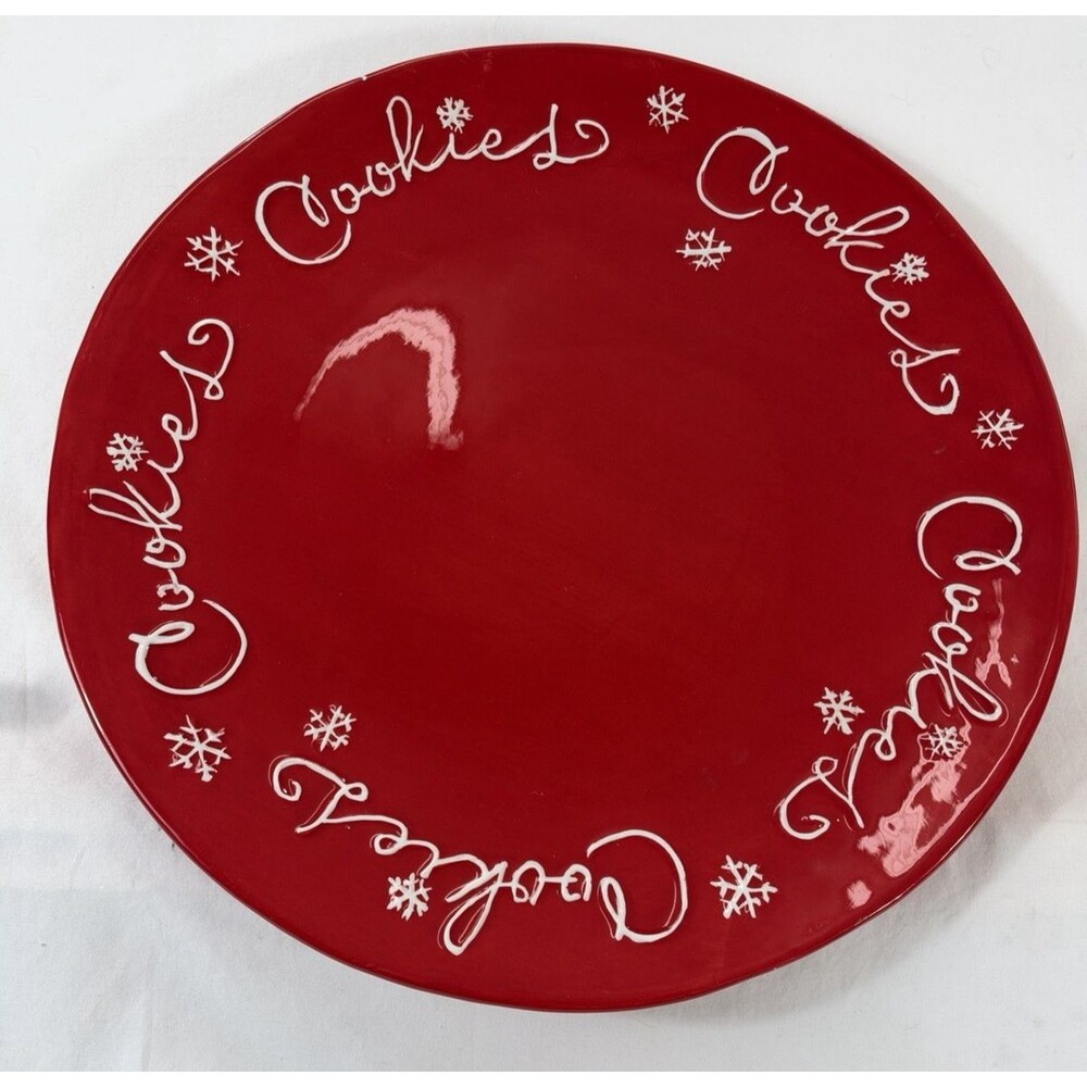 Hallmark Christmas Cookie Platter 14" Red White Ceramic Holiday Serving Dish